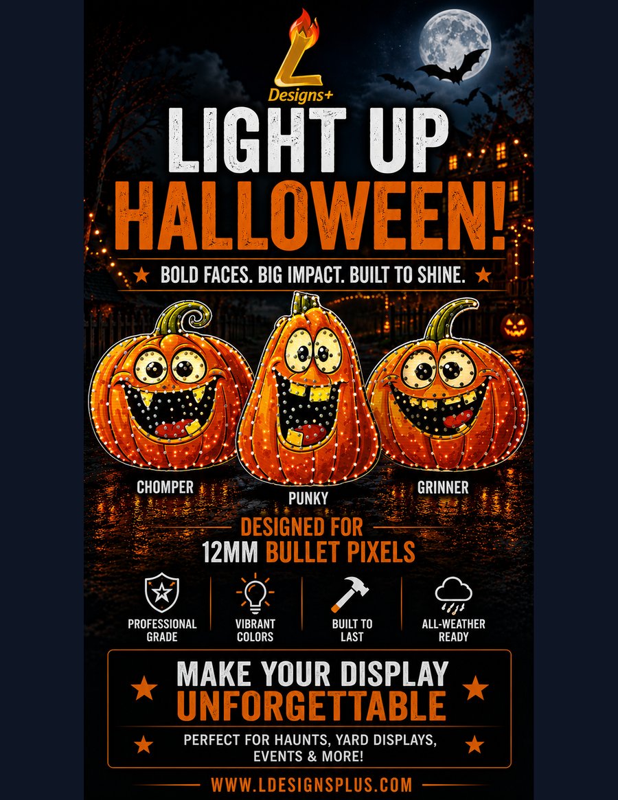Light Up Halloween — Chomper, Punky & Grinner pumpkin characters